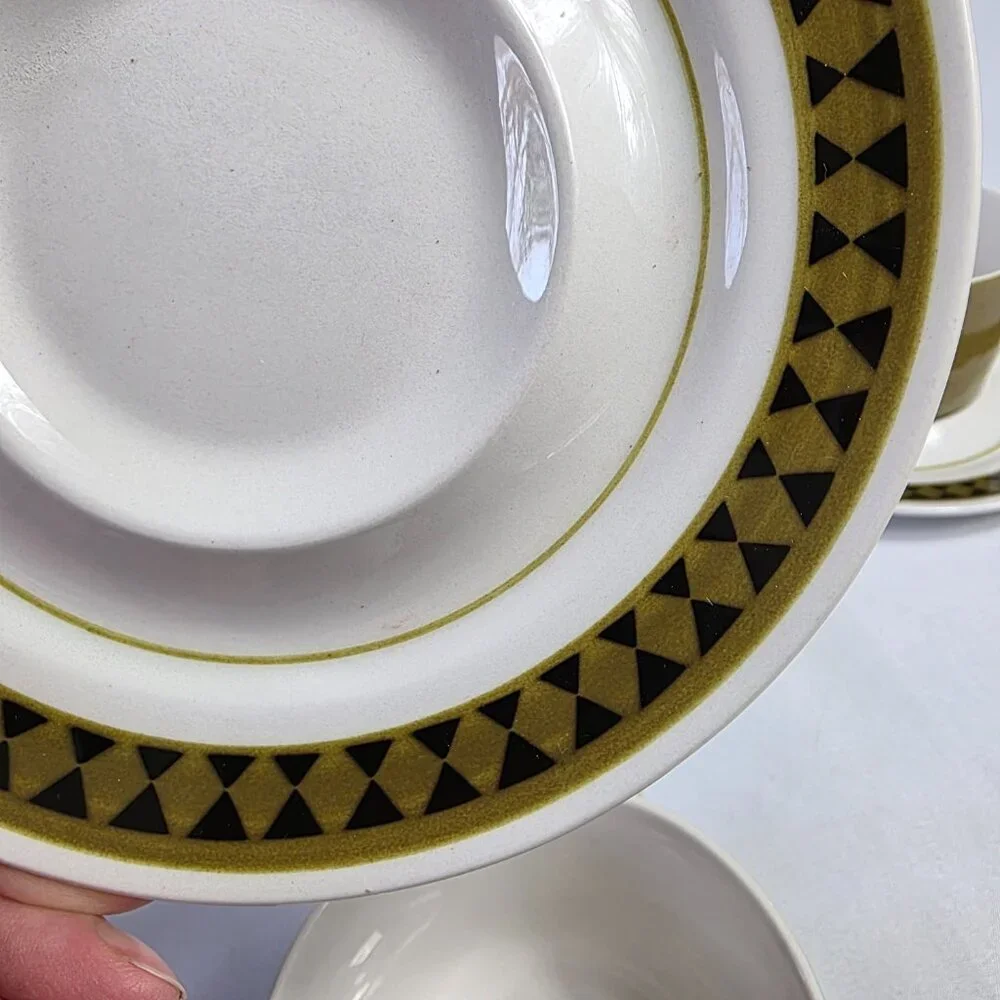 TWO Mikasa Mediterrania Dominique & Avocado Green Cup & Saucer Sets